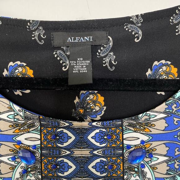 Alfani Boho Paisley Long Sleeve Scoop‎ Neck Knee Length Dress Black Women's XS - Picture 4 of 11